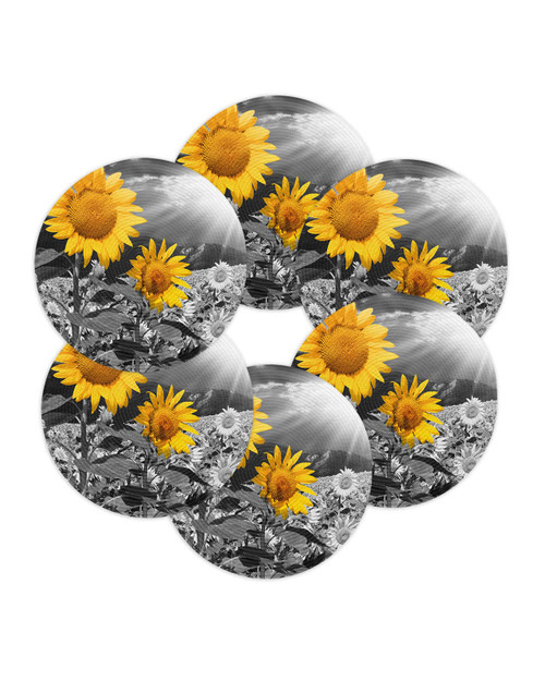 Round Placemats for Dining Table Set of 6 Sunflower Floral Place Mats Circle Washable Woven Placemat Abstract Blossom Grey Braided Heat Resistant Table Mat for Kitchen Home Dinner Party Decor 13 Inch