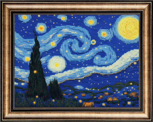 Artxfovy Stamped Cross Stitch Kits Beginners Full Range of Embroidery Starter Kits for Adults Printed Cross Stitching DIY Needlepoint Kit 11CT -Van Gogh's Starry Sky 15.7x19.7 inch