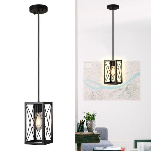 NUODIFAN Farmhouse Pendant Light, 1-Light Metal Wire Cage Hanging Lantern Fixture, Industrial Iron Caged Chandelier, Black Pendant Lights for Kitchen Island, Dining Room Hallway, Entryway. NUODIFAN Farmhouse Pendant Light, 1-Light Metal Wire Cage Hanging Lantern Fixture, Industrial Iron Caged Chandelier, Black Pendant Lights for Kitchen Island, Dining Room Hallway, Entryway.