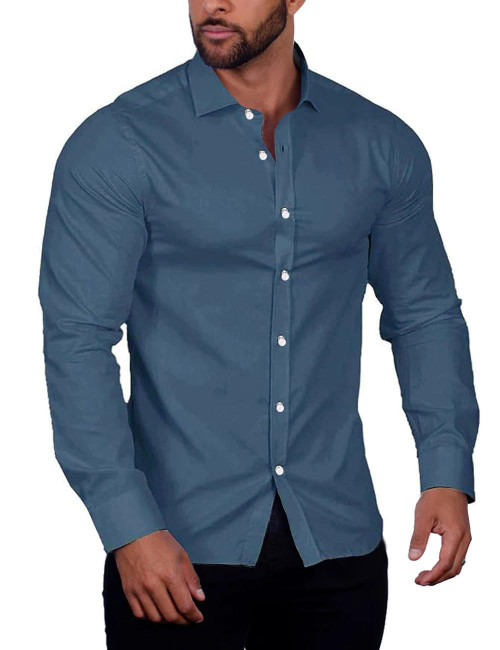 COOFANDY Men's Muscle Fit Dress Shirt Wrinkle Free Long Sleeve Button Down Shirt Grey Blue COOFANDY Men's Muscle Fit Dress Shirt Wrinkle Free Long Sleeve Button Down Shirt Grey Blue