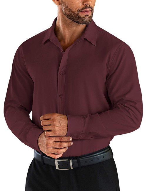 COOFANDY Men's Shirt Dress Shirt Formal Stretch Wrinkle-Free Long Sleeve Slim Fit Button Down Shirts Wine Red COOFANDY Men's Shirt Dress Shirt Formal Stretch Wrinkle-Free Long Sleeve Slim Fit Button Down Shirts Wine Red