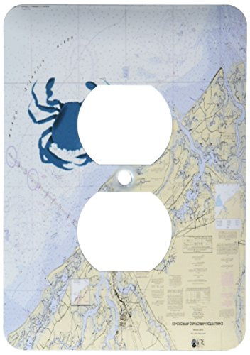 3dRose lsp_204863_6 Print of Charleston Harbor Chart with Blue Crab 2 Plug Outlet Cover