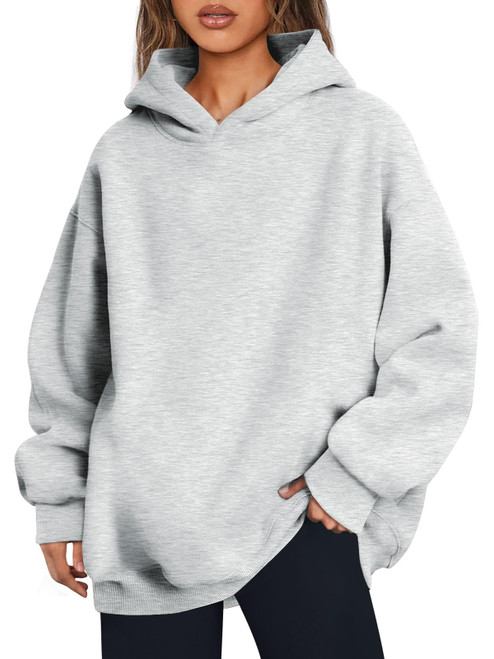 Trendy Queen Y2K Hoodies for Women Oversized Crewneck Sweatshirts Pullover Fall Winter Clothes 2023 Fleece Soft Comfy Casual Loose Gym Long Sleeve Tops Grey