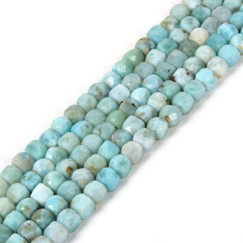 Natural Larimar Gemstone 4mm Faceted Cube Square Loose Beads 16 Inch for DIY Jewelry Making Beads