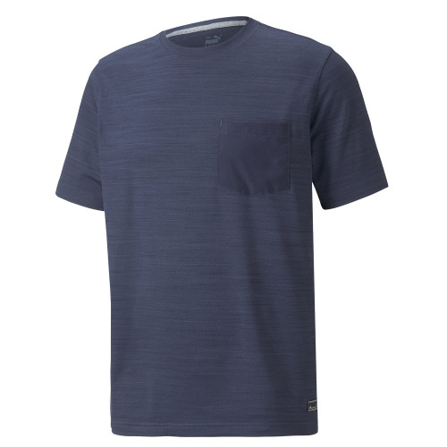 PUMA GOLF Men's Standard Egw Cloudspun Pushcart Pocket Tee, Navy Blazer Heather, Small