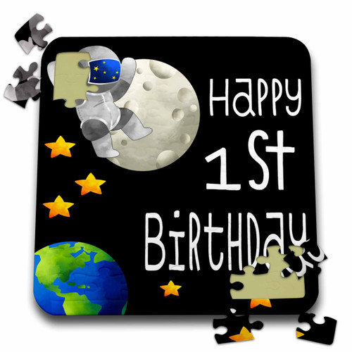3dRose Cute Astronaut Space Themed Happy 1st Birthday - Puzzles (pzl-376937-2)