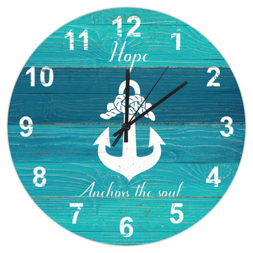 Arabic Numerals Wooden Clock 12in Retro Anchor Pattern Wooden Wall Clocks Silent & Non-Ticking Quartz Battery Operated Clock Arabic Numerals Decor Clocks for Sunroom Master Room Laundry Room