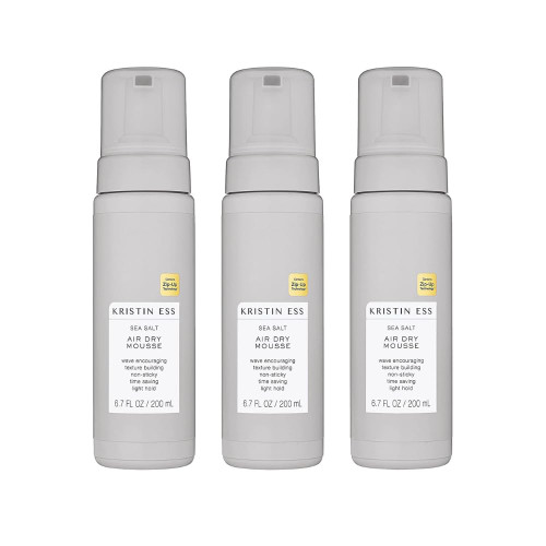 Kristin Ess Hair Sea Salt Air Dry Mousse For Volume + Texture - Styling Product Wavy Curly Light Hold Fine to Medium Non-Sticky Vegan Natural, 6.76 Fl Oz (Pack of 3)