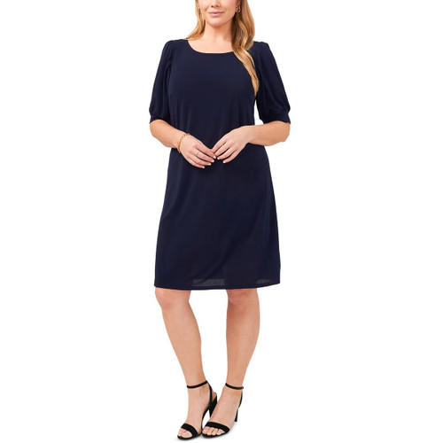 MSK Womens Plus Puff Sleeve Knee-Length Sheath Dress Navy 1X