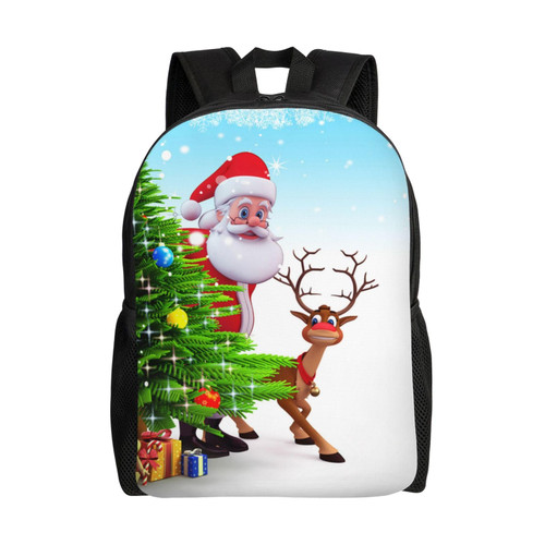 OPSREY Santa Claus Reindeer Print Laptop Backpack Bag Lightweight Large Capacity Casual Travel Daypack For Men Women