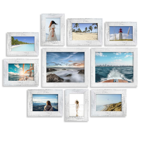 iRahmen Picture Frames 10 Pack, Gallery Wall Collage frame with Two 8x10, Four 5x7, Four 4x6, Photo Frame set for Hanging or Tabletop Display, Real Glass, Distressed White iRahmen Picture Frames 10 Pack, Gallery Wall Collage frame with Two 8x10, Four 5x7, Four 4x6, Photo Frame set for Hanging or Tabletop Display, Real Glass, Distressed White