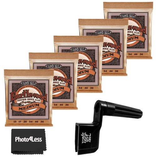 Ernie Ball Earthwood Medium Light Phosphor Bronze Acoustic Guitar Strings - 12-54 Gauge (5) + Pegwinger String Winder