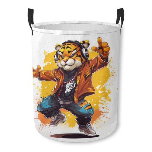 Cool Tiger Hip Hop Waterproof Foldable Storage Bin, Dirty Clothes Laundry Basket, Canvas Organizer Basket for Laundry Hamper, Toy Bins, Gift Baskets, Bedroom, Clothes, Kids Hamper