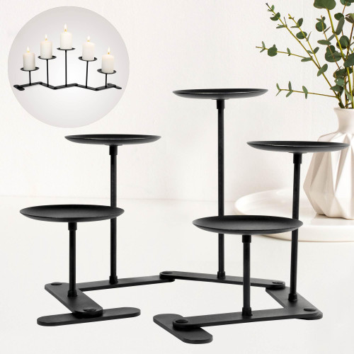Adjustable Candelabra Candle Holder: Black Iron Candelabra Fireplace Candle Holder for Pillar Candles (5 Candles)