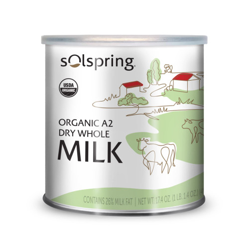 Dr. Mercola Solspring Organic A2 Dry Whole Milk, 15 Servings, 17.4 oz (1 lb. 1.4 oz.), Contains 26% Milk Fat, Gluten Free, Soy Free, USDA Organic