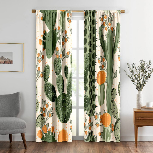YaxbroBX Cactus Curtains, Foliage Pattern Botanical Inspired Floral Tropical Elements, Window Treatments 2 Panel Set for Living Room Bedroom Decor, Pair of - 42" x 84"