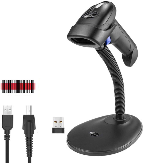 NetumScan Wireless Barcode Scanner with Stand, Portable Automatic Barcode Reader 2-in-1 (2.4G Wireless & USB 2.0 Wired QR Code Scanner for Warehouse POS and Computer (1D)