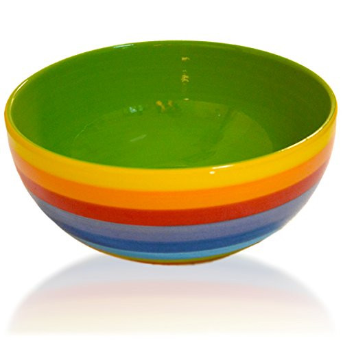 CinMin Rainbow Striped Stoneware Ceramic Salad and Multipurpose Bowl, 8 Inch