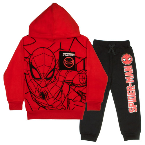 Marvel Spider-Man Graphic 2-Piece Set - Boys Fleece Pullover Hoodie & Jogger Pants 2-Pack Bundle Set for Kids and Toddlers (Size 5/6, Red)