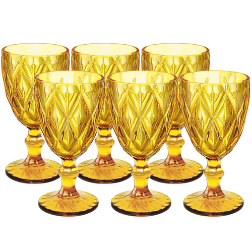 NiLor Amber Glasses Goblets Drinkware Set Water Glasses Colored Wine Glasses Set of 6 Drinking Glasses Vintage Glassware Great for Party, Wedding Chirstmas - 12 Ounce