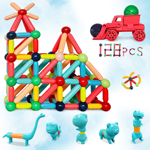 MKbobean Magnetic Balls and Rods Set, DIY Magnetic Sticks and Balls Building Set, 3D Magnet Learning Education STEM Toys, Toddler Kids Montessori Toys 3+ Year for Kids(128PCS +car Toy +Animal) MKbobean Magnetic Balls and Rods Set, DIY Magnetic Sticks and Balls Building Set, 3D Magnet Learning Education STEM Toys, Toddler Kids Montessori Toys 3+ Year for Kids(128PCS +car Toy +Animal)
