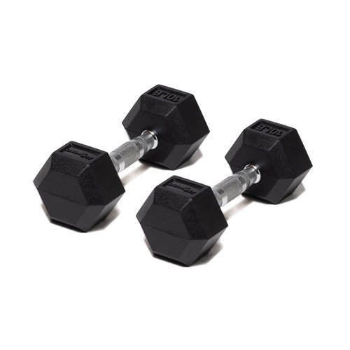 Living.Fit Rubber Encased Hex Dumbbell Pair Hand Weight. 10 LB Pair of Dumbbells for Strength Workouts (10)