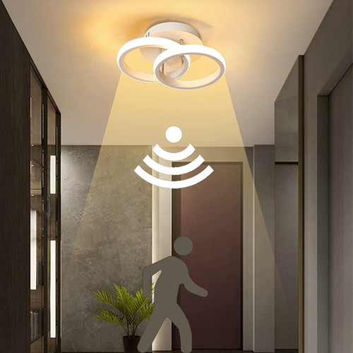 ADISUN Motion Sensor Modern LED Ceiling Light, 18W White Mount Motion Activated Chandelier Ceiling Lamp for Closet Laundry Bathroom Hallway Stair Porch Basement, Warm White 3000K