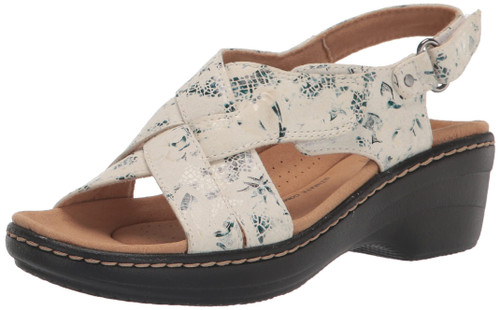 Clarks Women's Merliah Echo Heeled Sandal, Blue Floral Textile, 9