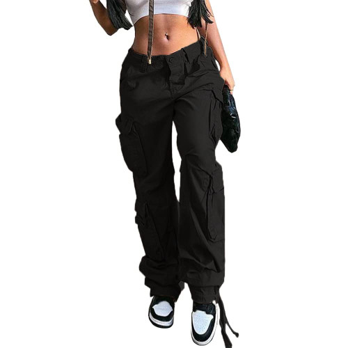 NCXFTP Cargo Pants Women, High Waist Cargo Pants Women Baggy Cargo Pants for Women Multiple Pocket Jogger Straight Wide Leg Parachute Pants Y2K Black-New