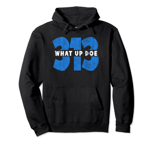 313 Detroit Area Code What Up Doe Vintage Pullover Hoodie