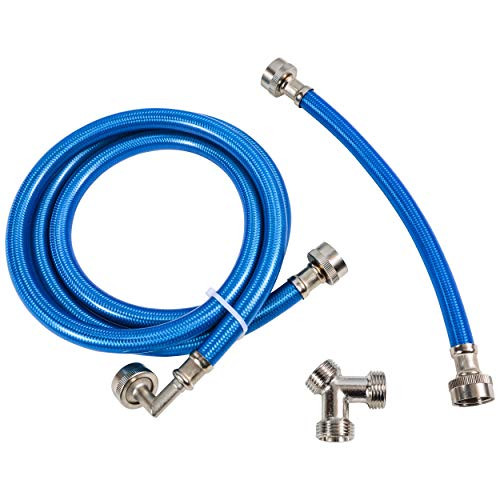 Steam Dryer Hose Installation Kit - Stainless Steel Braided PVC Coated Hoses - 6 ft Long with 90 Degree Elbow, 1 ft inlet and Y Connector