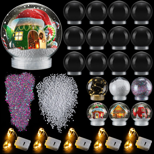 Roceei Holiday Craft Kit Snow Globes Kit 3.3 Inch Make Your Own DIY Snow Globes for Kids Holiday Water Globe Making Kit Include Snow Clear Globe Light String Laser Glitter and Fake Snow(24 Sets)