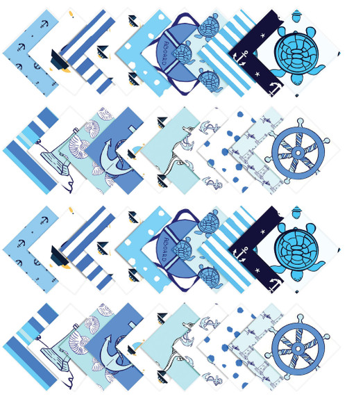 Soimoi Precut 10-inch Nautical Prints Cotton Fabric Bundle Quilting Squares Charm Pack DIY Patchwork Sewing Craft- Blue