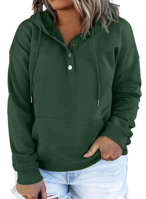 Eytino Womens Plus Size Sweatshirts Button Long Sleeve Drawstring Oversized Pullover Hoodies Tops with Pockets,5X Green 209