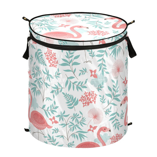 Pink Flamingo Pop Up Laundry Hamper Collapsible with Lid Dirty Clothes Hamper Laundry Basket Storage Baskets Organizer for Laundromat, Dorm, Apartment
