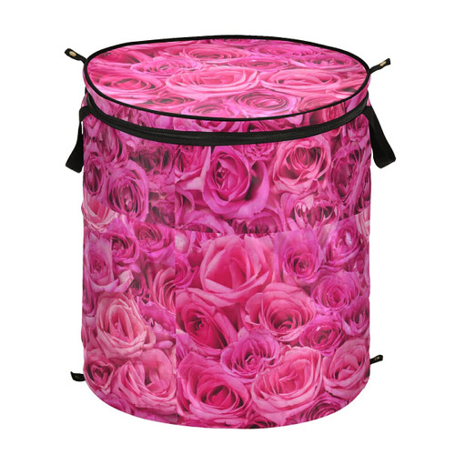 Hot Pink Roses Pop Up Laundry Hamper Collapsible with Lid Dirty Clothes Hamper Laundry Basket Clothes Toy Books Organizer for Home, Laundry, Travel