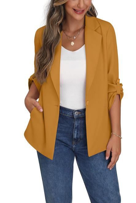GRECERELLE Womens Casual Blazers Long Sleeve Lapel Open Front Work Office Jacket with Pockets(8, Mustard) GRECERELLE Womens Casual Blazers Long Sleeve Lapel Open Front Work Office Jacket with Pockets(8, Mustard)
