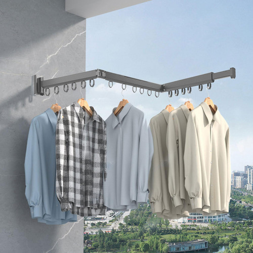 KLEVERISE Clothes Drying Rack, Laundry Drying Rack, Wall Mounted Clothes Rack, Folding Laundry Rack, Retractable Clothes Hanging Rack Space Saver Clothes Rack for Balcony, Laundry, Bathroom Grey