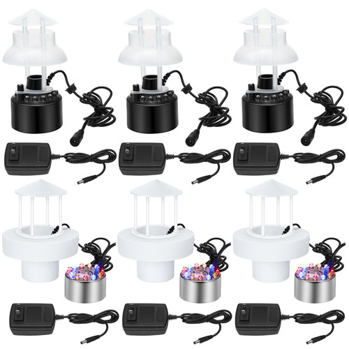 Retisee 6 Sets Mist Maker Fogger Halloween Ultrasonic Mister Mini Fog Machine Atomizer with Splash Guard 12 LED Light for Witches Cauldron Home Garden Pond Party Decorations, Black and Silver