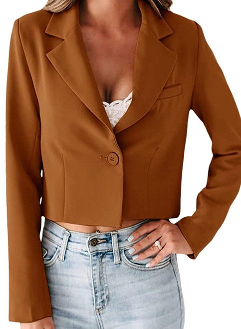 Dokotoo Womens Casual Pocketed Office Cropped Blazers Long Sleeve Open Front Work Office Blazer Lapel Button Jacket Brown L Dokotoo Womens Casual Pocketed Office Cropped Blazers Long Sleeve Open Front Work Office Blazer Lapel Button Jacket Brown L