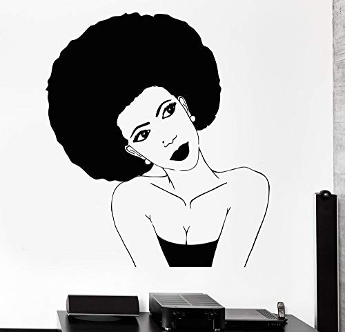 Melissalove Afro Hairstyle Vinyl Wall Stickers Black African Woman Hair Stylist Salon Beauty Sticker Personality Design Wallpaper SA252 (Black)
