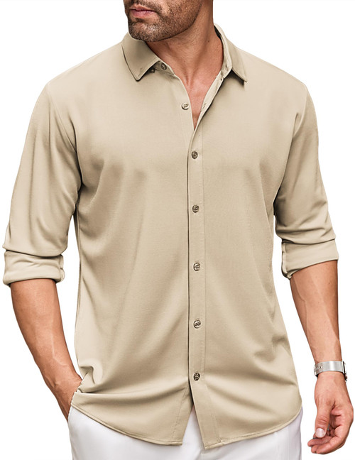 COOFANDY Men's Casual Long Sleeve Dress Shirt Button Down Wrinkle Free Slim Fit Shirts Champagne COOFANDY Men's Casual Long Sleeve Dress Shirt Button Down Wrinkle Free Slim Fit Shirts Champagne