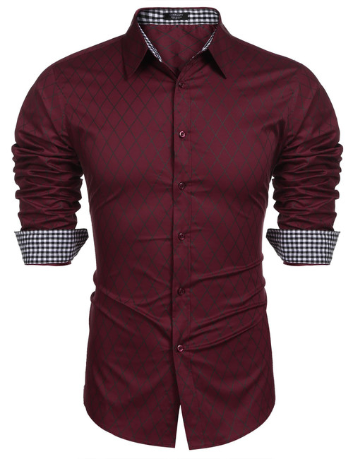 COOFANDY Mens Long Sleeve Dress Shirt Slim Fit Business Casual Button Down Shirts Wine Red, X-Small