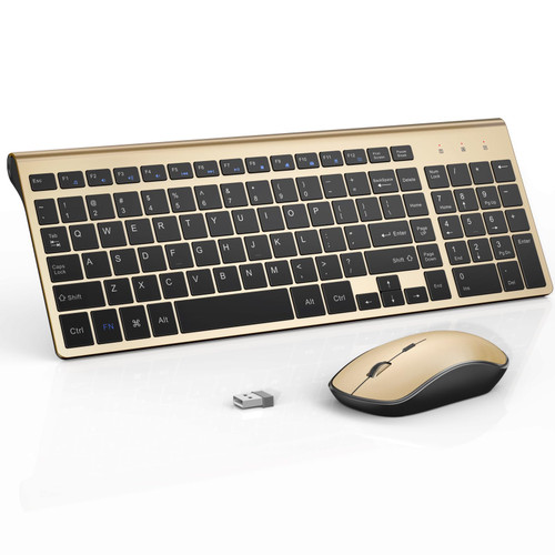 Wireless Keyboard and Mouse Combo, J JOYACCESS Slim and Compact Wireless Keyboard and Mouse,Portable and Comfortable Typing for Laptop/Computer/Desktop/PC-Black/Gold
