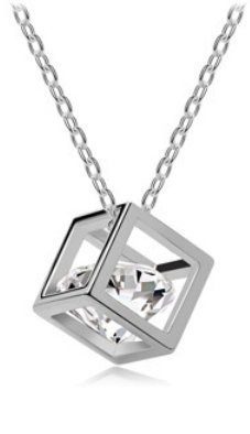 Kiola Designs Silver Toned Crystal Cube Pendant Necklace