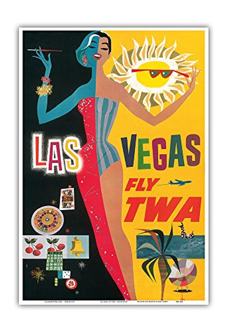 Pacifica Island Art Las Vegas, Nevada - Trans World Airlines Fly TWA, 1958 - Vintage Airline Travel Poster by David Klein c.1960s - Master Art Print - 13in x 19in Pacifica Island Art Las Vegas, Nevada - Trans World Airlines Fly TWA, 1958 - Vintage Airline Travel Poster by David Klein c.1960s - Master Art Print - 13in x 19in