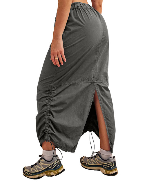 Women Y2K Cargo Skirt Low Rise Maxi Skirt Drawstring Ruched Vintage Streetwear with Pockets Grey Women Y2K Cargo Skirt Low Rise Maxi Skirt Drawstring Ruched Vintage Streetwear with Pockets Grey
