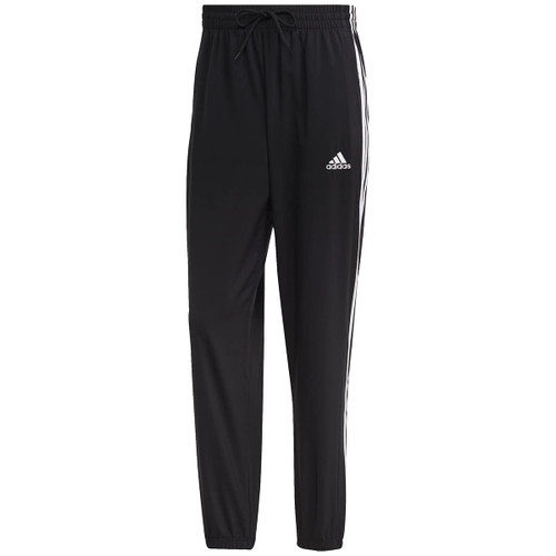 adidas Men's AEROREADY Essentials Woven 3-Stripes Tapered Pants, Black/White, Large