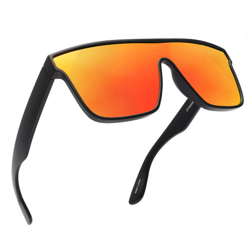 GLINDAR Oversized Square Polarized Sunglasses for Men Women, One Piece Recycled Shield Shades UV400 Protection Black/Mirror Red