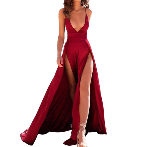 Women's Sexy Halter Pleated Slit Dress Deep V Neck Backless Maxi Evening Dress Spaghetti Strap Cocktail Dresses (Red,Medium) Women's Sexy Halter Pleated Slit Dress Deep V Neck Backless Maxi Evening Dress Spaghetti Strap Cocktail Dresses (Red,Medium)